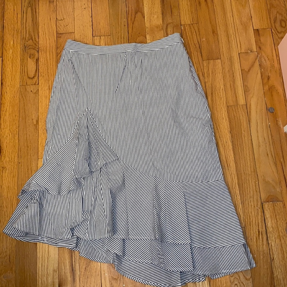 Striped ruffle midi skirt